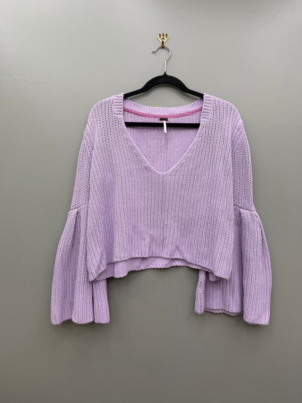 Free People Lavender Cotton Bell Sleeve Cropped Sweater Oversized M